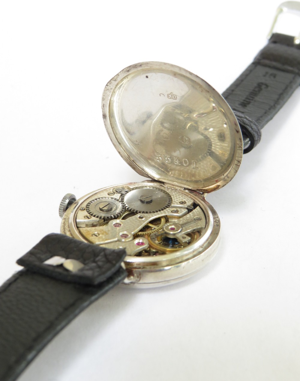 Antique mid-size silver half hunter trench watch View IX