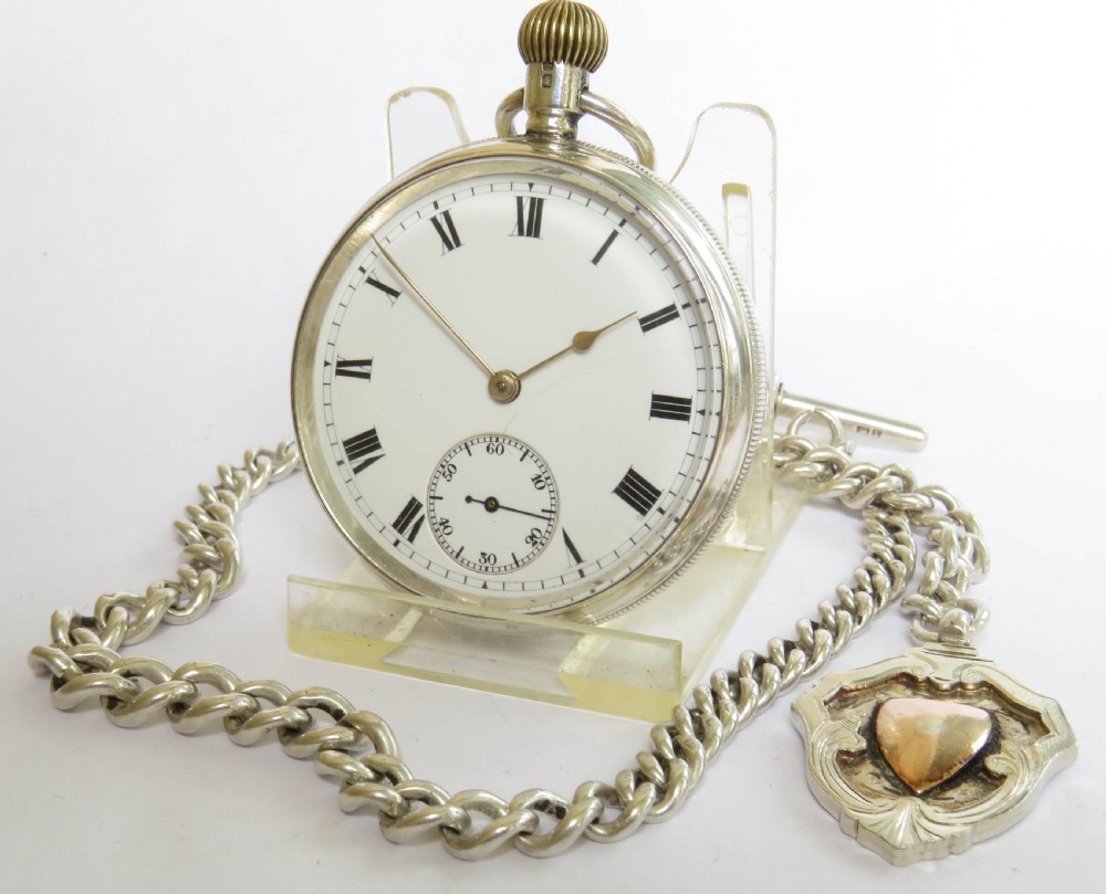Antique silver Waltham pocket watch & chain