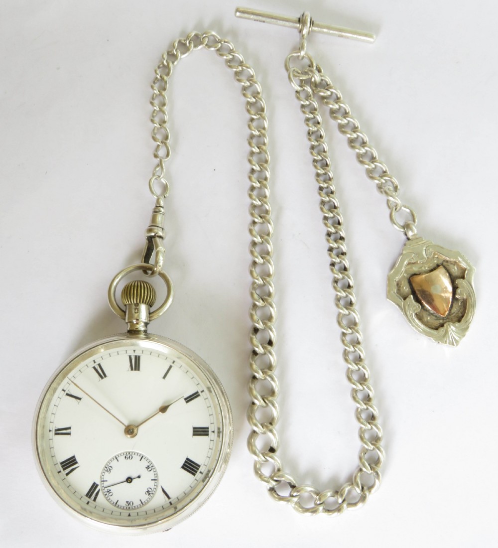 Antique silver Waltham pocket watch & chain View II