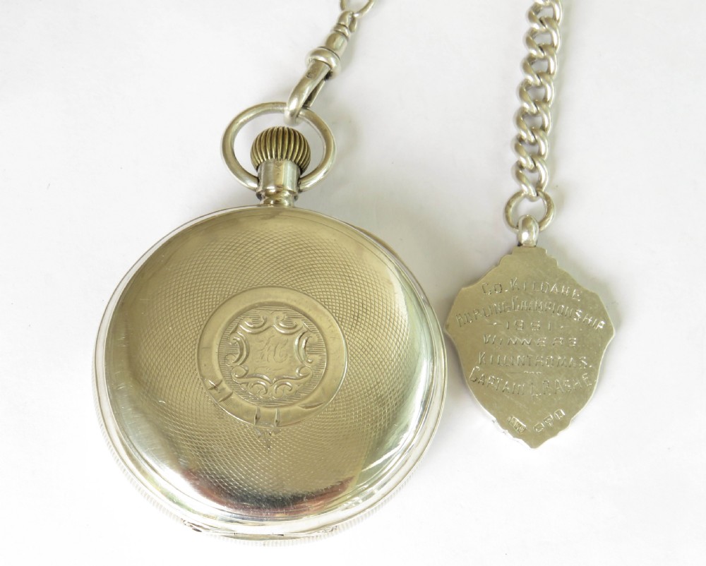 Antique silver Waltham pocket watch & chain View V