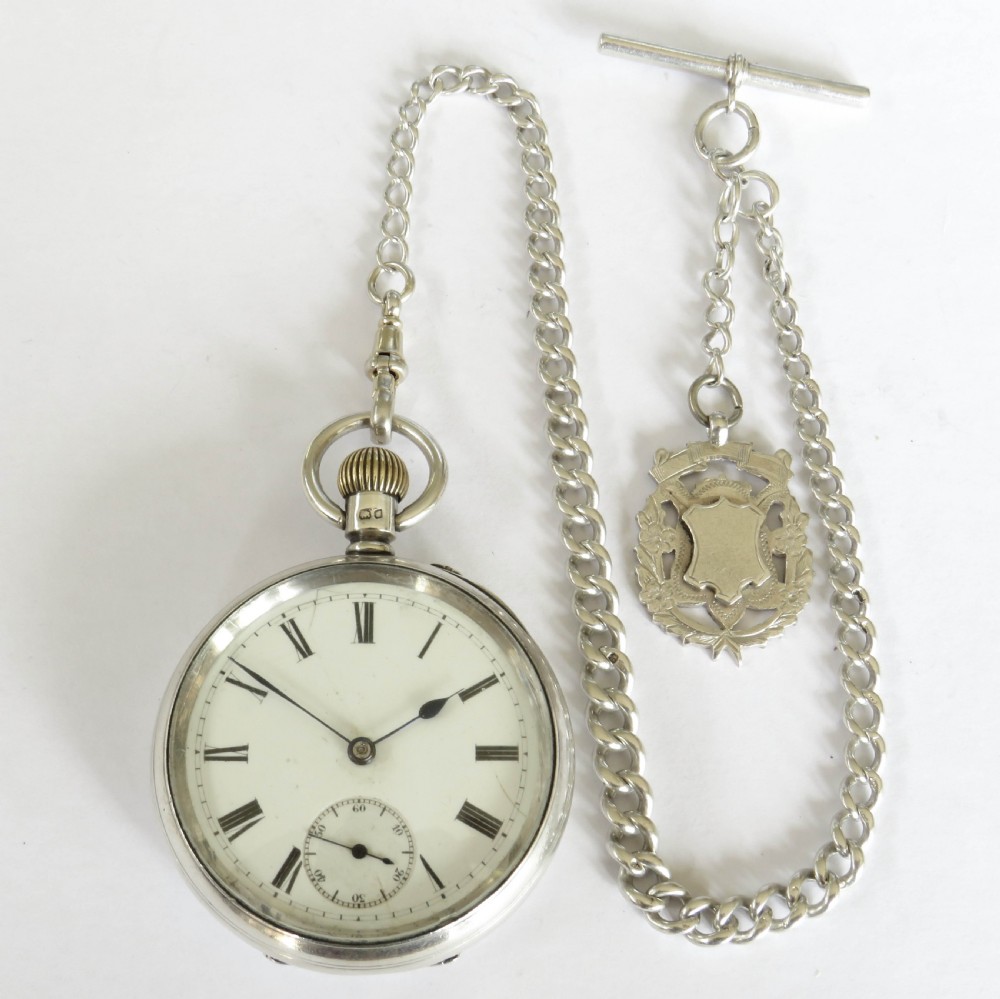 Antique silver Marks pocket watch and chain  View II