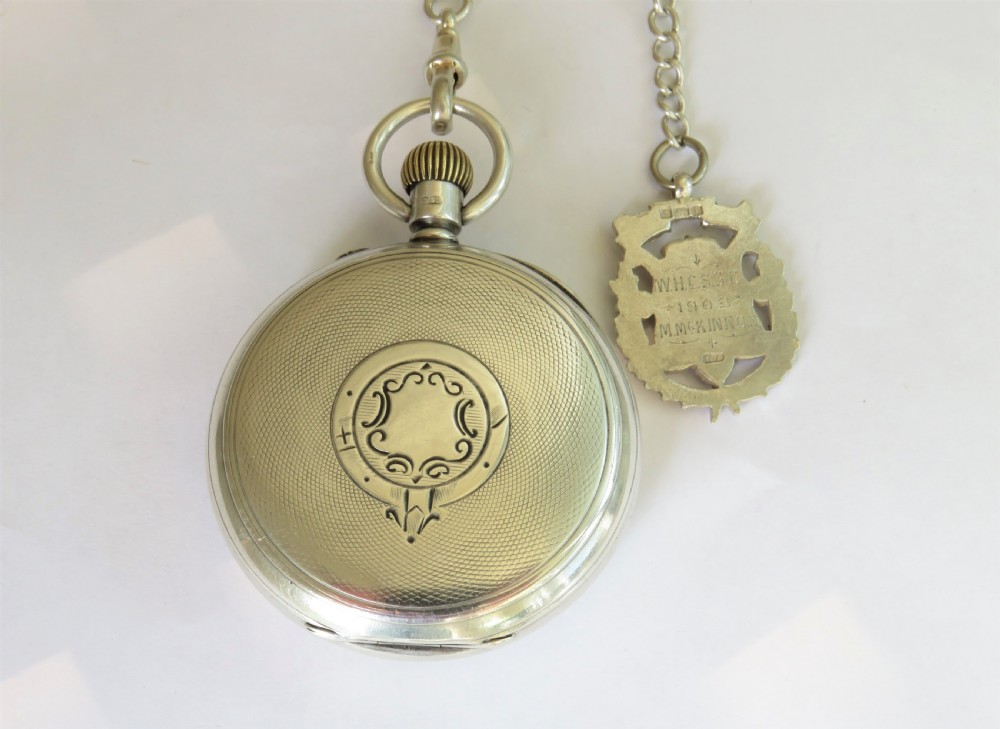 Antique silver Marks pocket watch and chain  View III