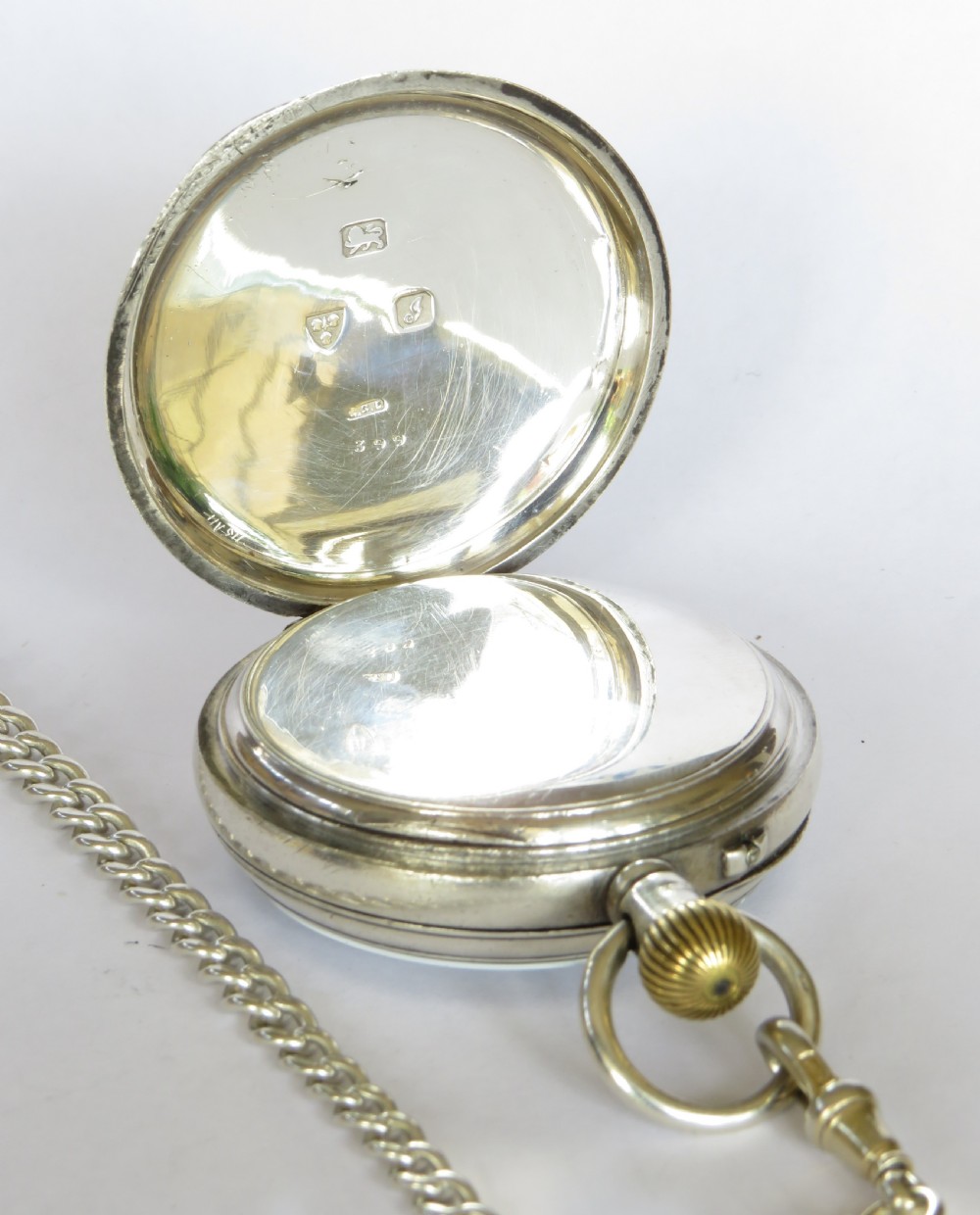 Antique silver Marks pocket watch and chain  View V