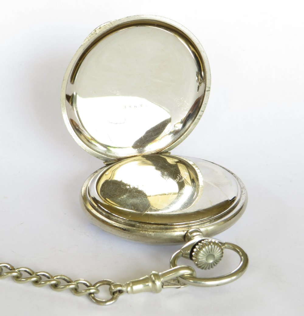 1920s Minerva pocket watch and chain View III