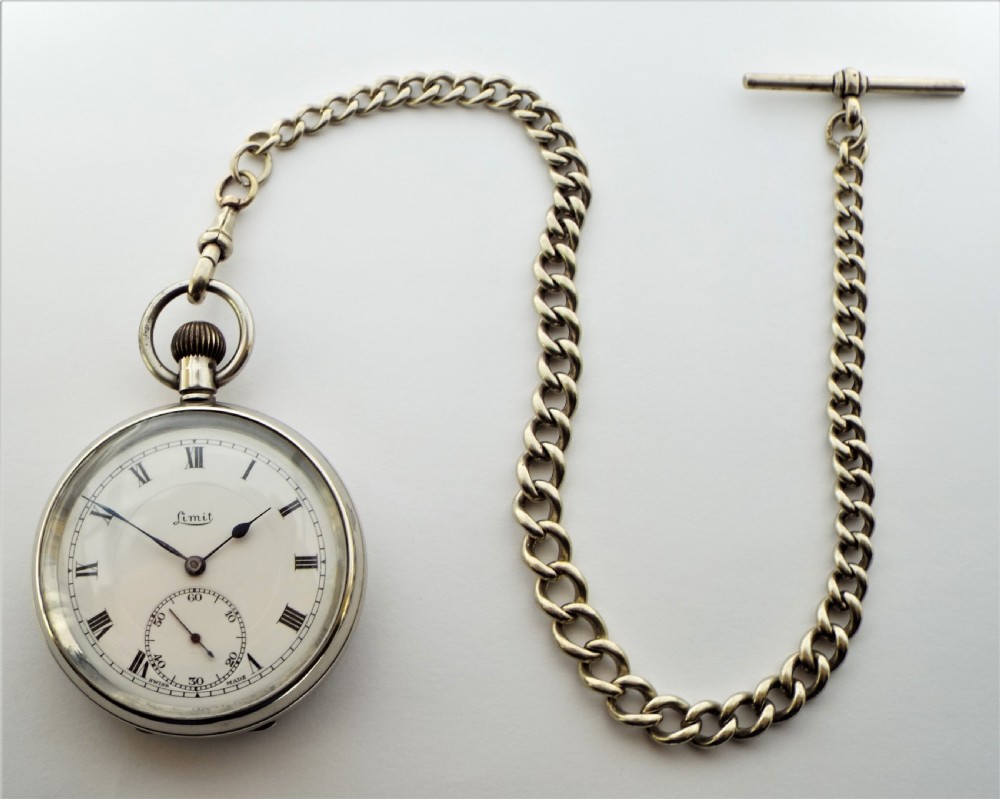 Antique 1920s Limit pocket watch and chain. View III