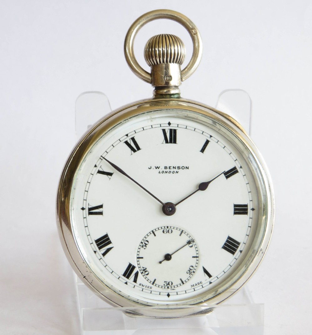 1936 silver Cyma pocket watch for J W Benson View II