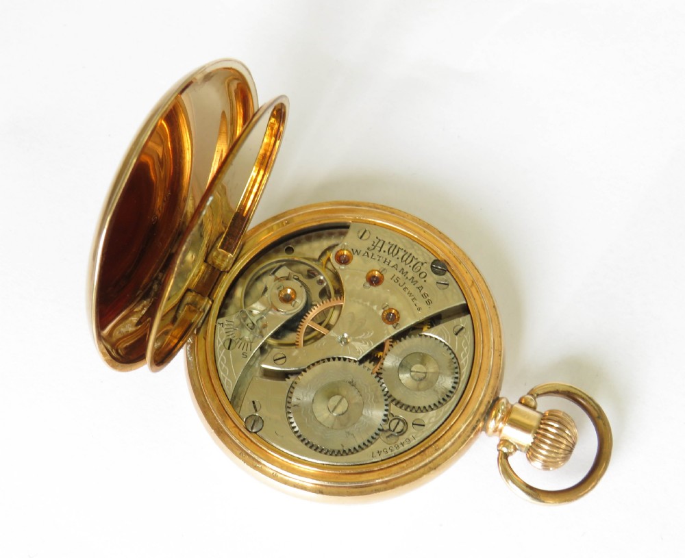 Antique 1908 Waltham hunter pocket watch View III
