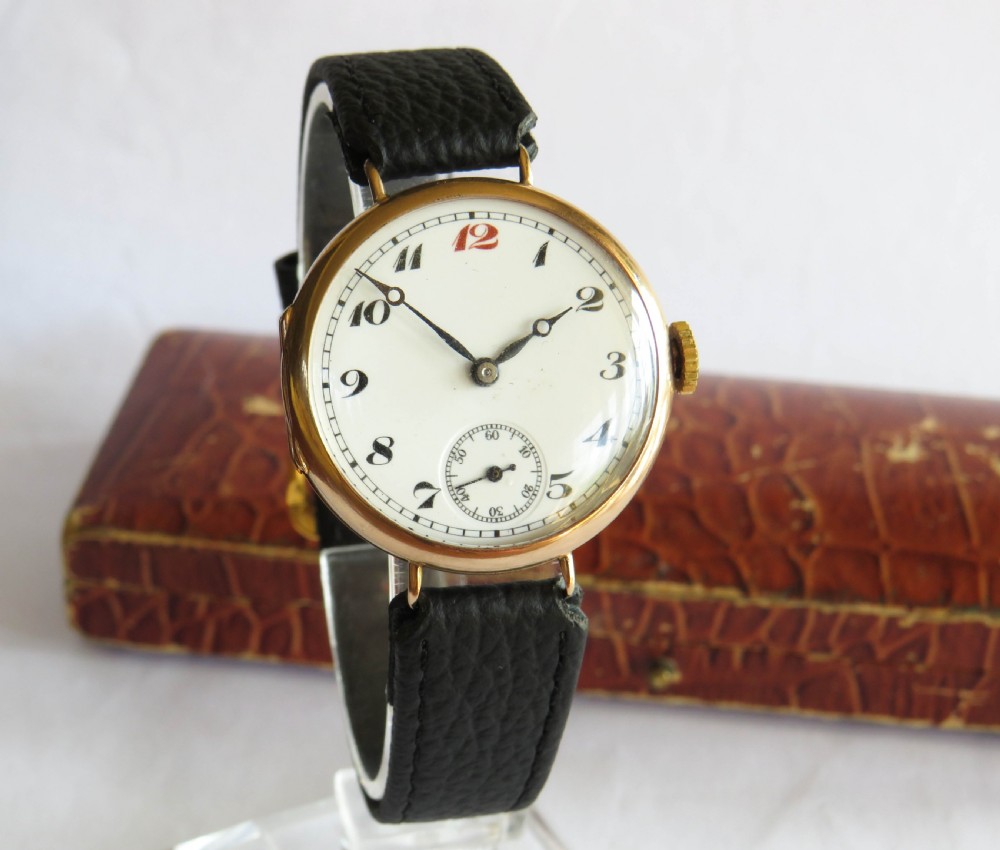 Antique 9ct gold trench watch, 1919 View II
