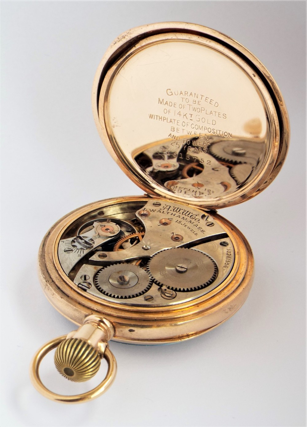 Antique 14 ct gold filled Waltham pocket watch.  View IV