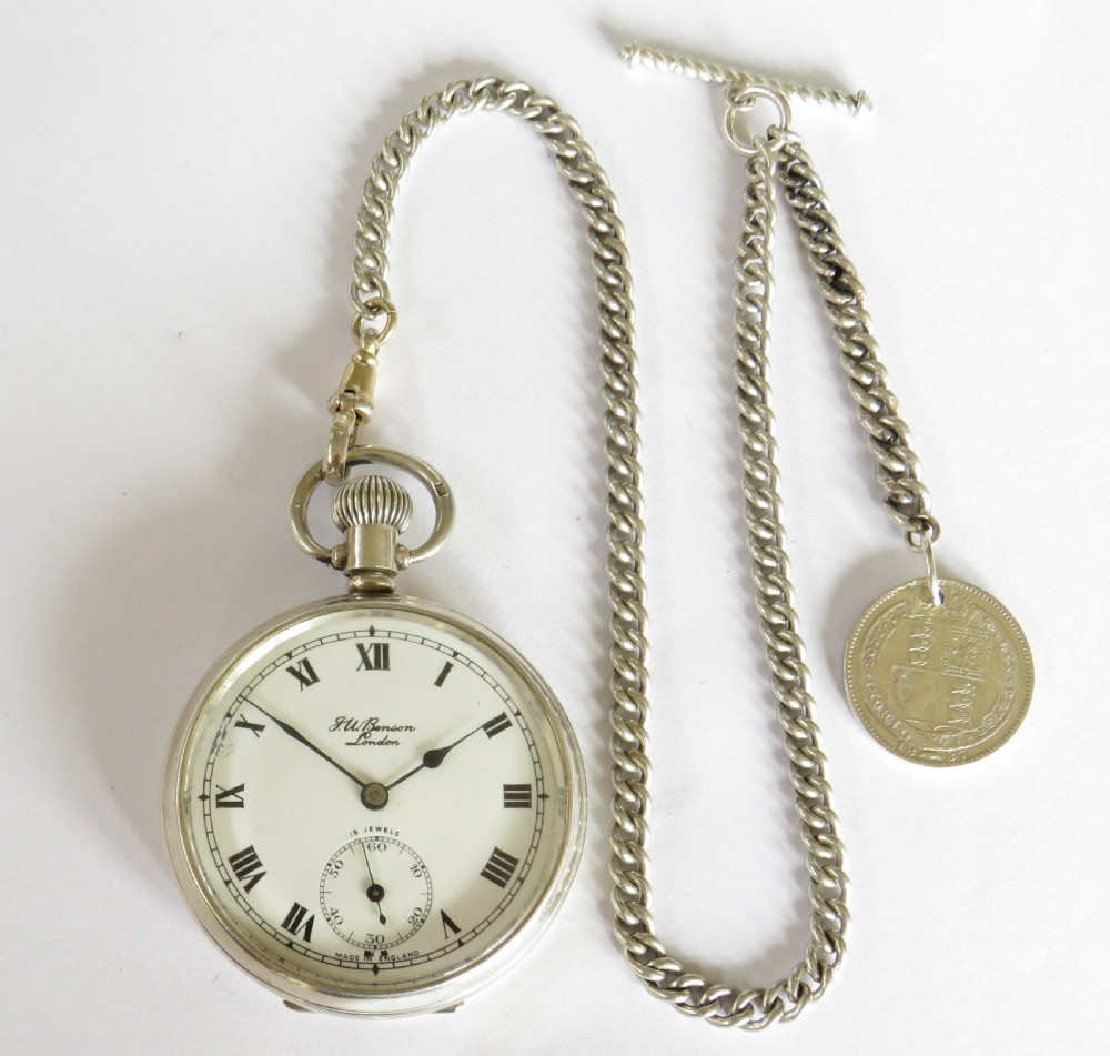 Silver Smiths pocket watch for J W Benson & chain View II
