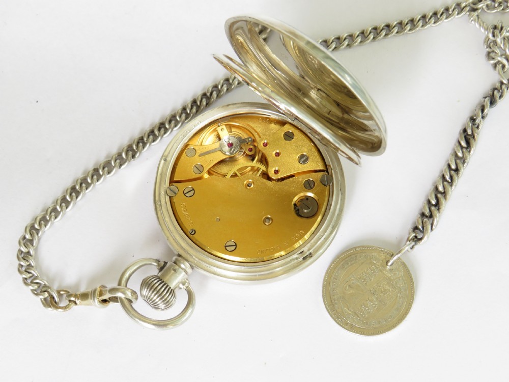 Silver Smiths pocket watch for J W Benson & chain View III