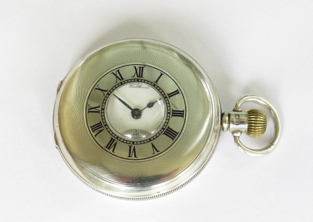 Antique silver Waltham Traveler half hunter pocket watch