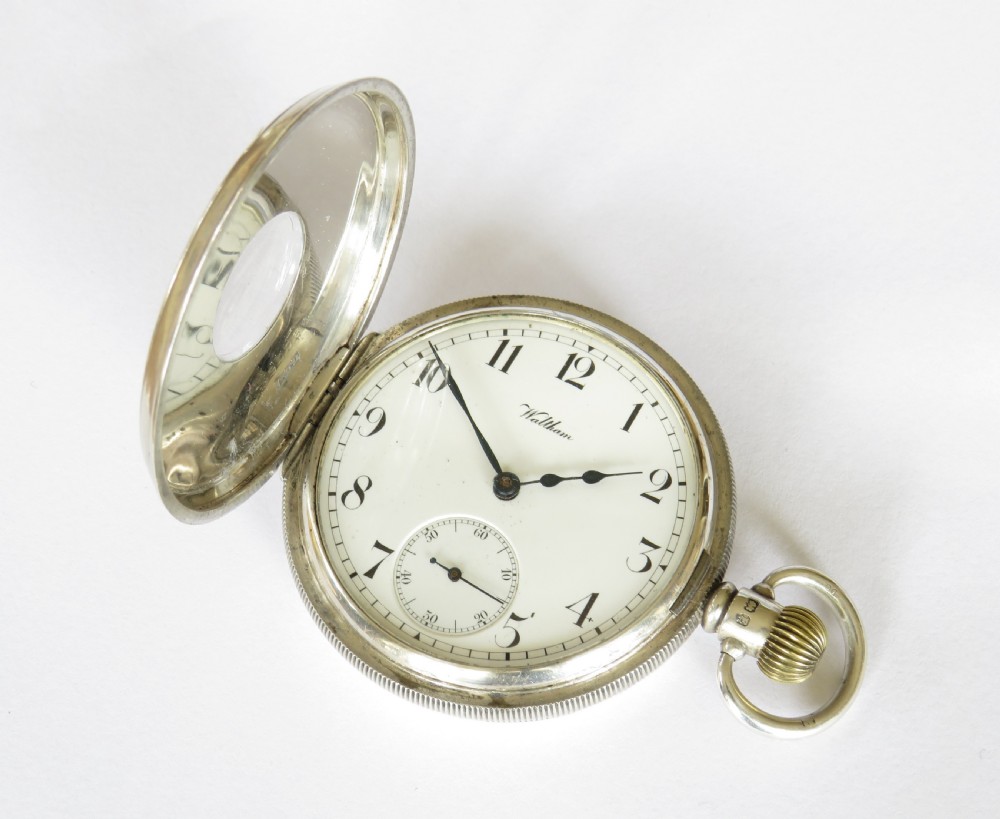 Antique silver Waltham Traveler half hunter pocket watch View III