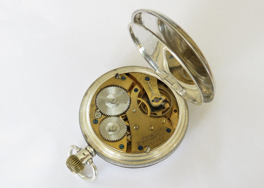 Antique silver Waltham Traveler half hunter pocket watch View IV