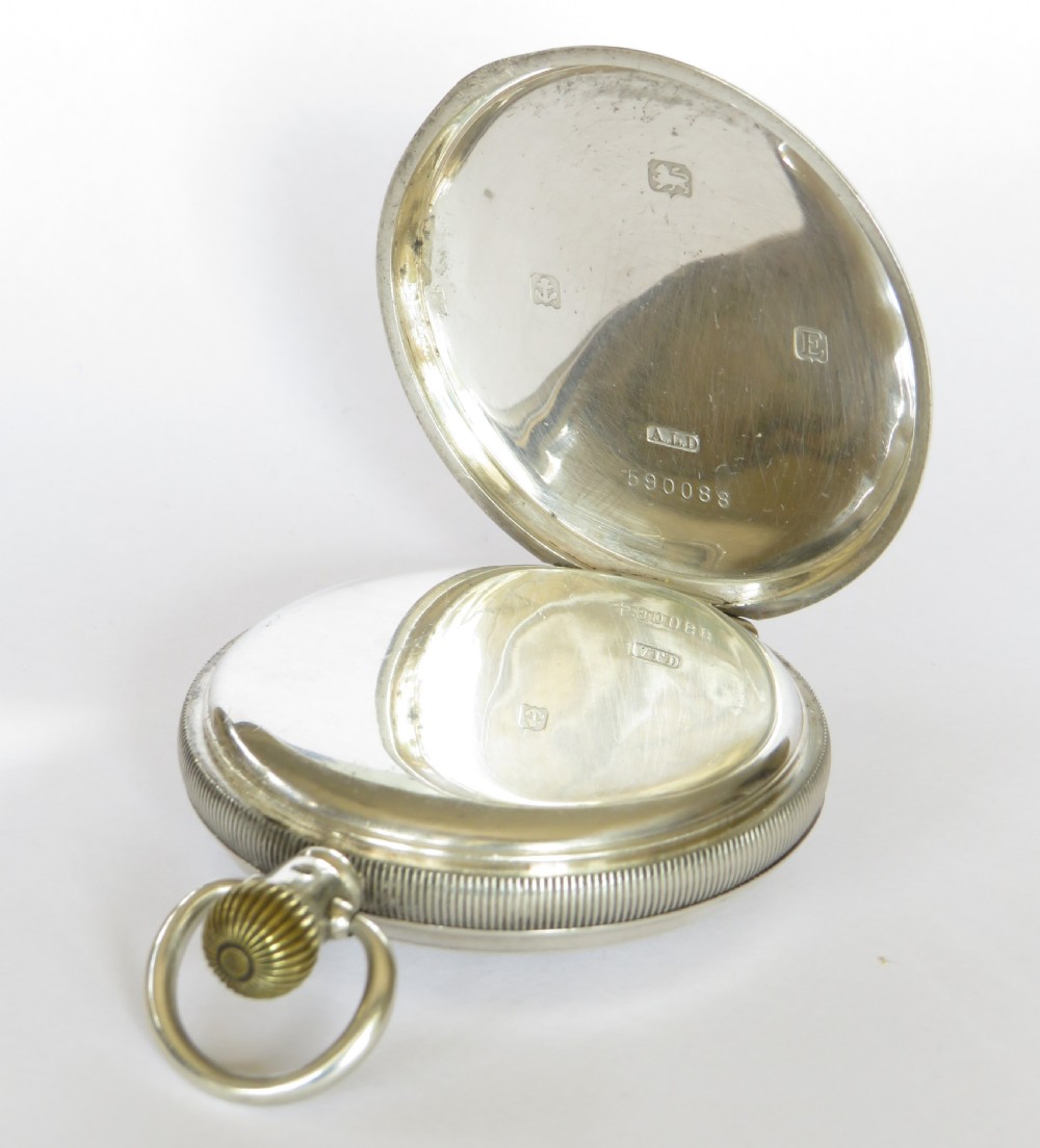 Antique silver Waltham Traveler half hunter pocket watch View V