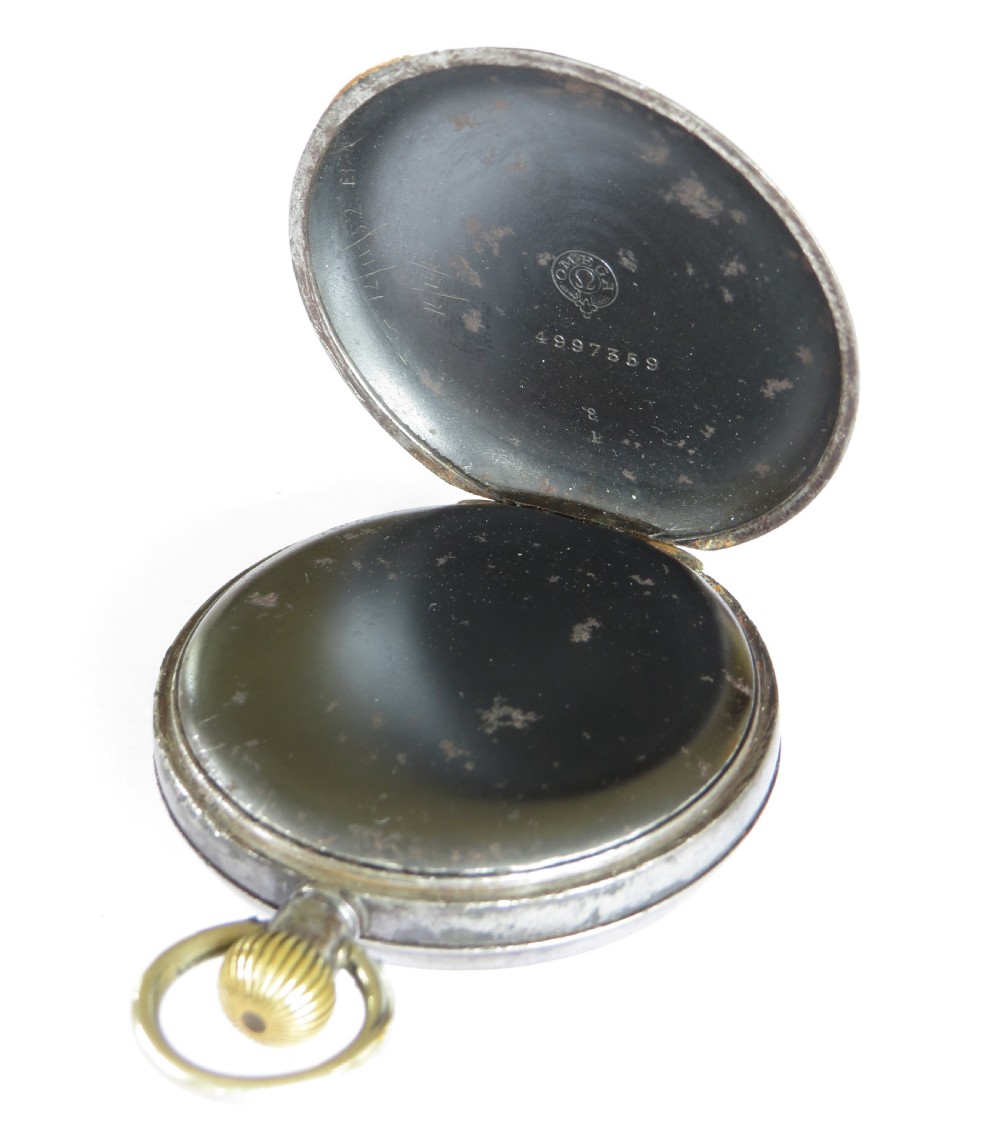 Antique Omega gun metal pocket watch View III