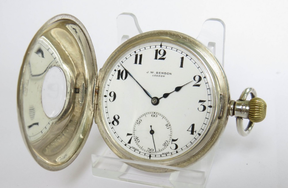 1933 Cyma silver half hunter pocket watch for J W Benson View II