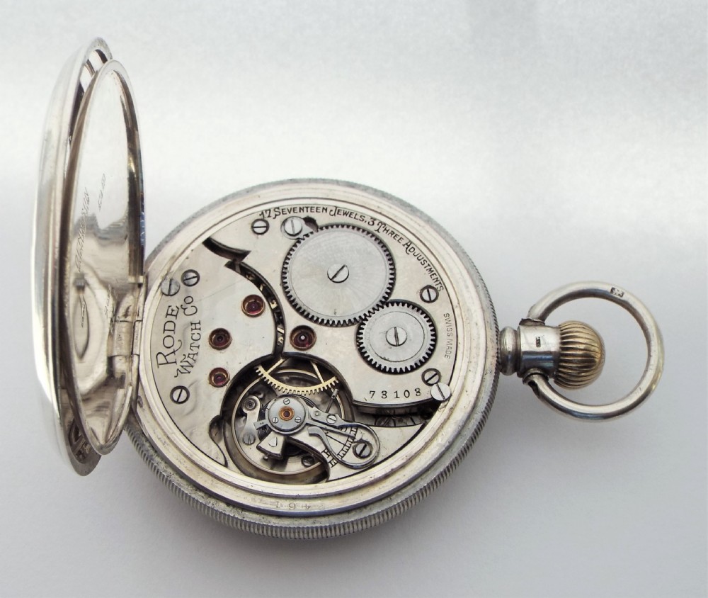 Antique silver Rode Watch Co pocket watch. 1929. View V