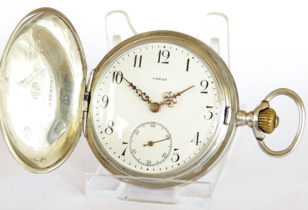 Antique silver Omega full hunter pocket watch, c1910 View II