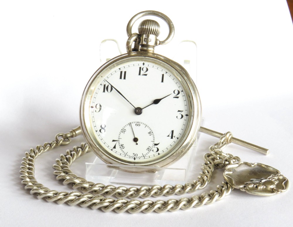Antique Swiss silver pocket watch and chain