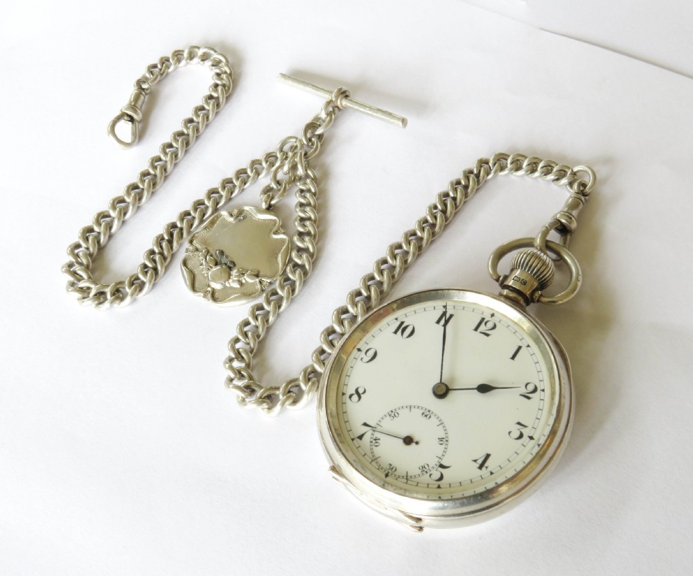 Antique Swiss silver pocket watch and chain View II