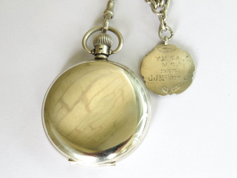 Antique Swiss silver pocket watch and chain View V