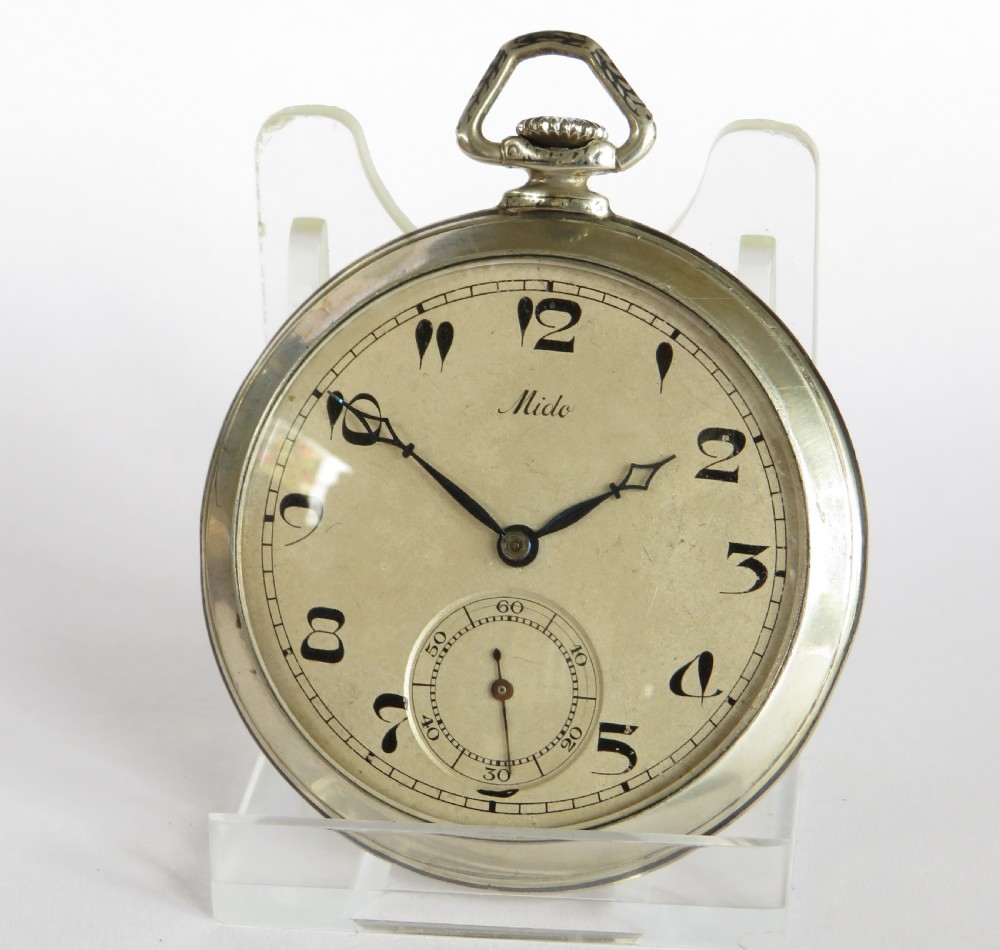 1930s Mido silver niello ware pocket watch