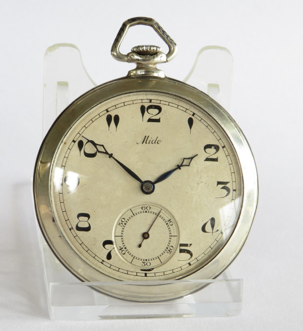 1930s Mido silver niello ware pocket watch View II
