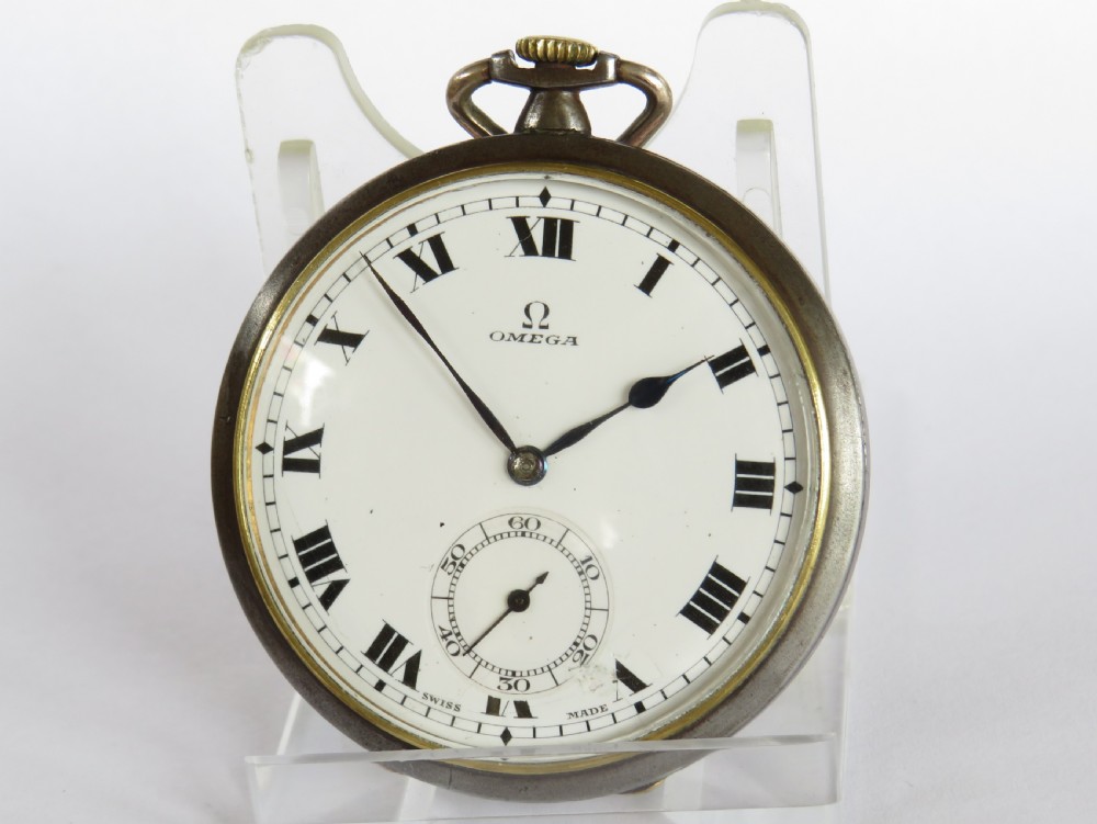 Antique Omega gun metal pocket watch