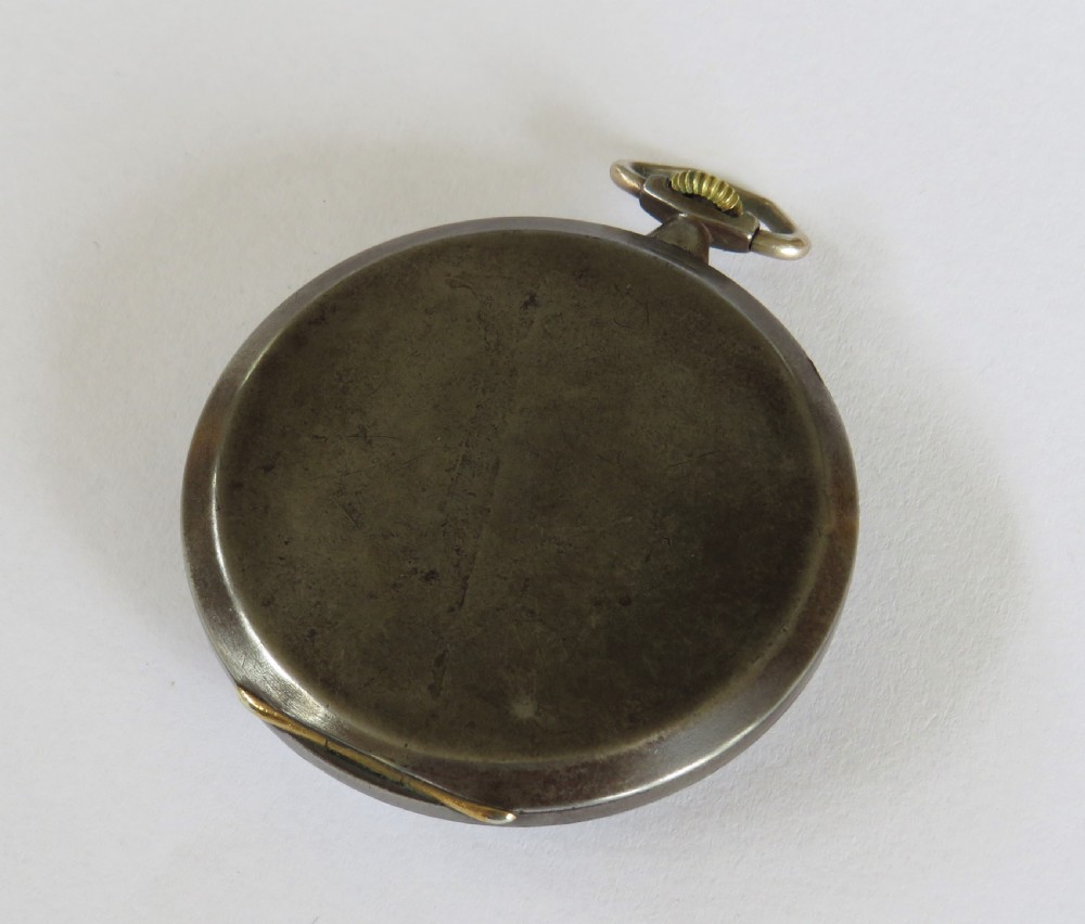 Antique Omega gun metal pocket watch View III