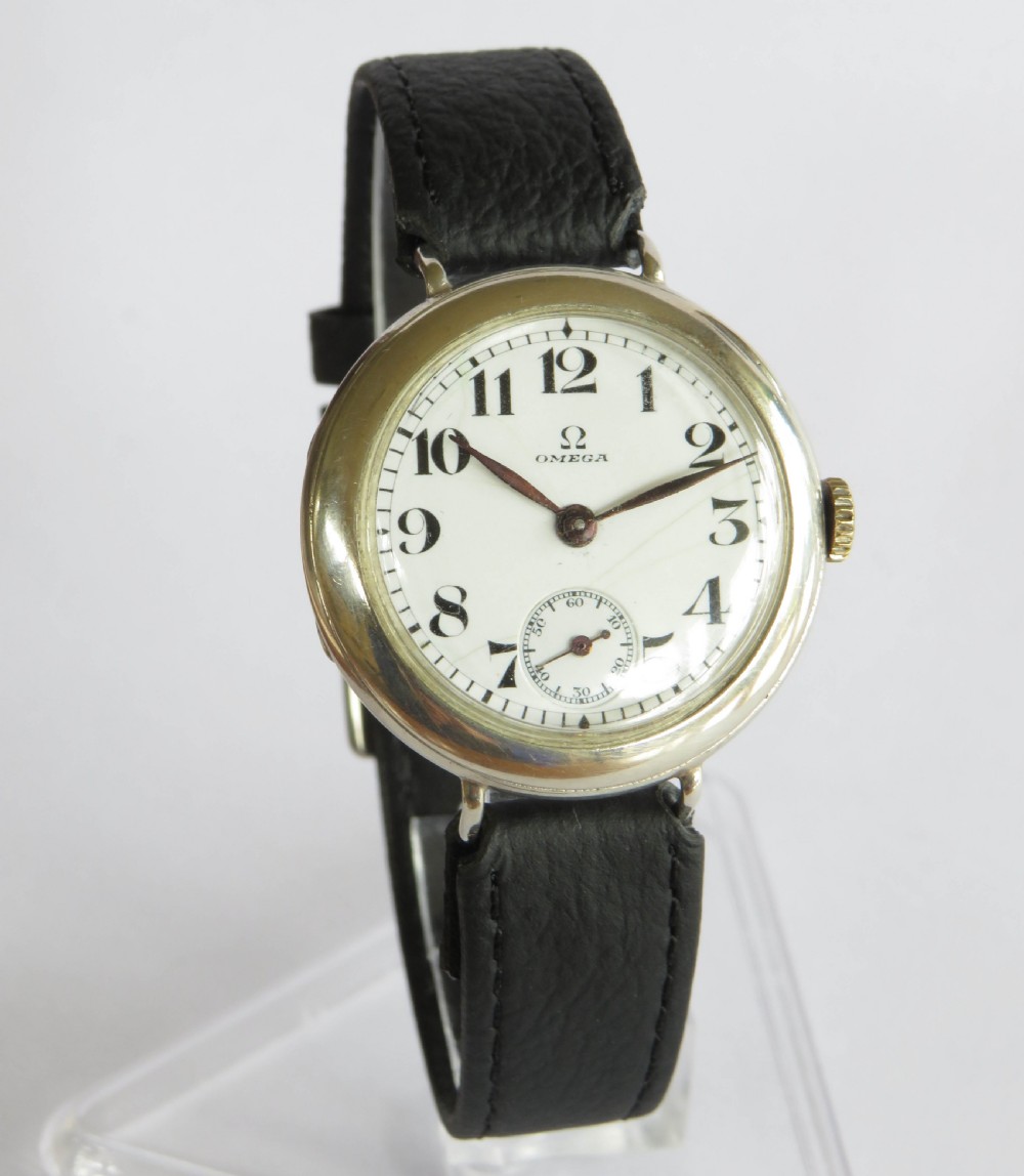 Gents antique silver Omega trench watch, c1914 View II