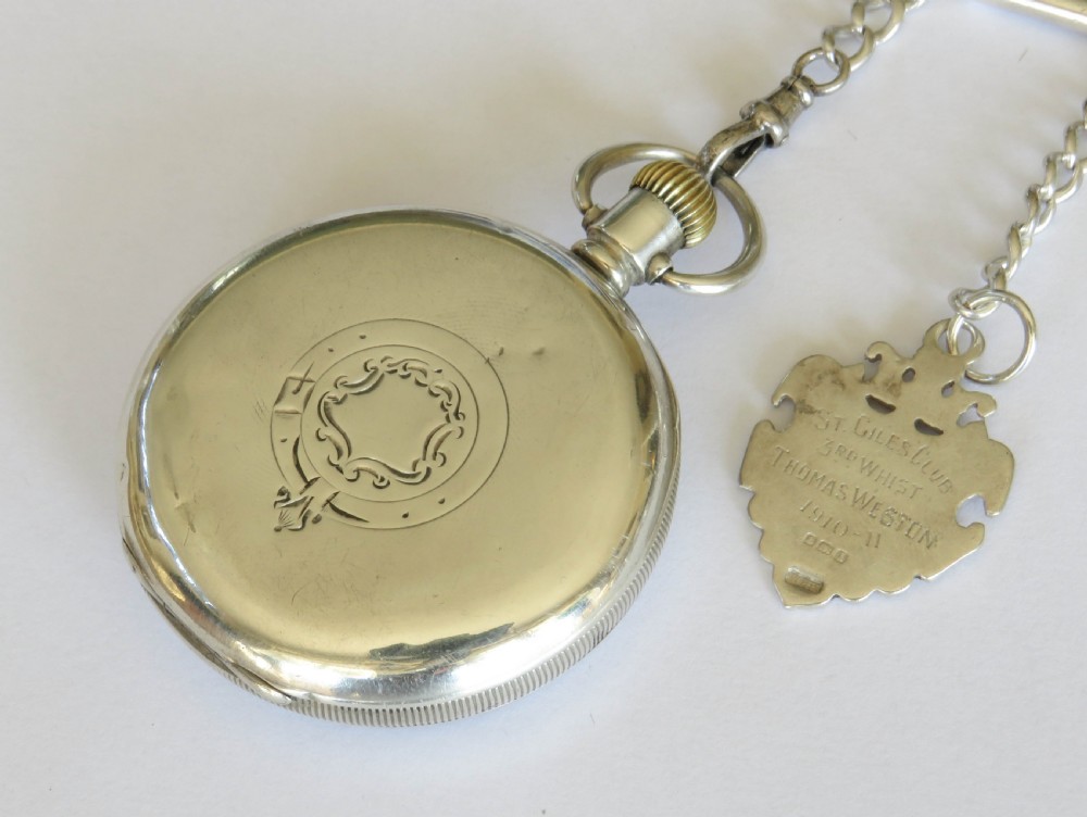Antique silver Waltham Bond Street pocket watch and chain View V