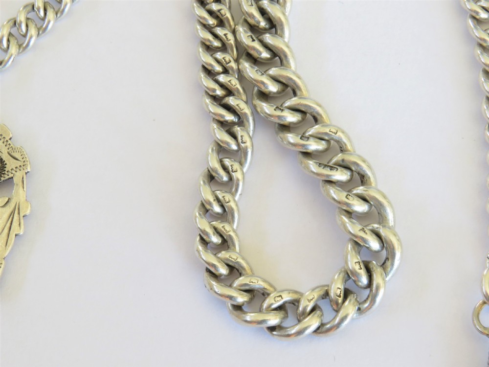 Antique silver watch chain and large fob View II