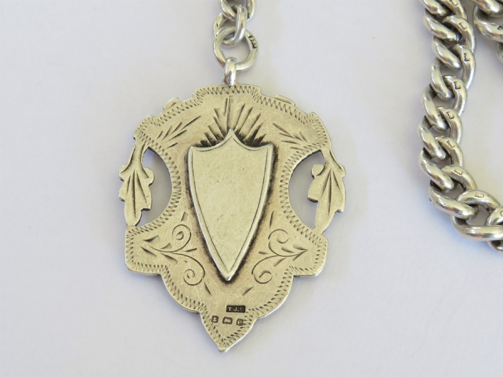 Antique silver watch chain and large fob View III