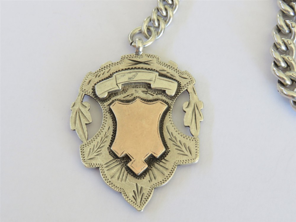 Antique silver watch chain and large fob View IV