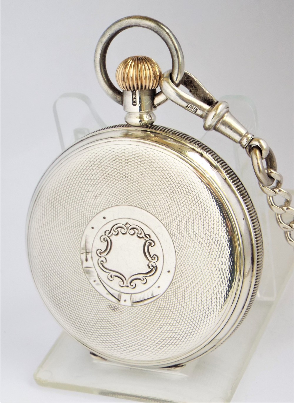 Antique silver Waltham pocket watch and chain. View II