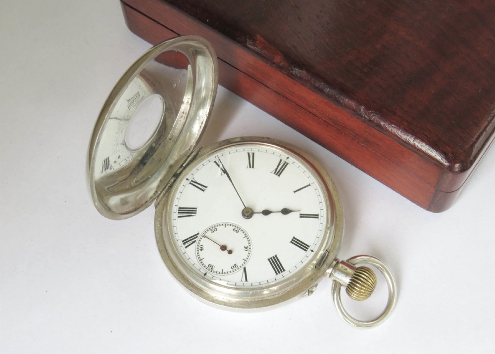 Antique silver half hunter pocket watch for Dent View II