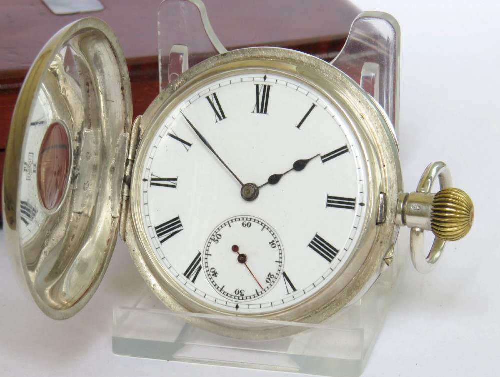 Antique silver half hunter pocket watch for Dent View III