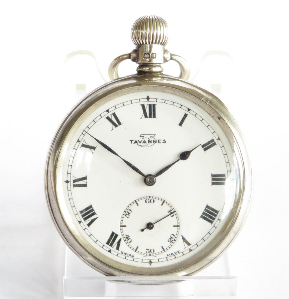 Silver Tavannes pocket watch, 1937 View II