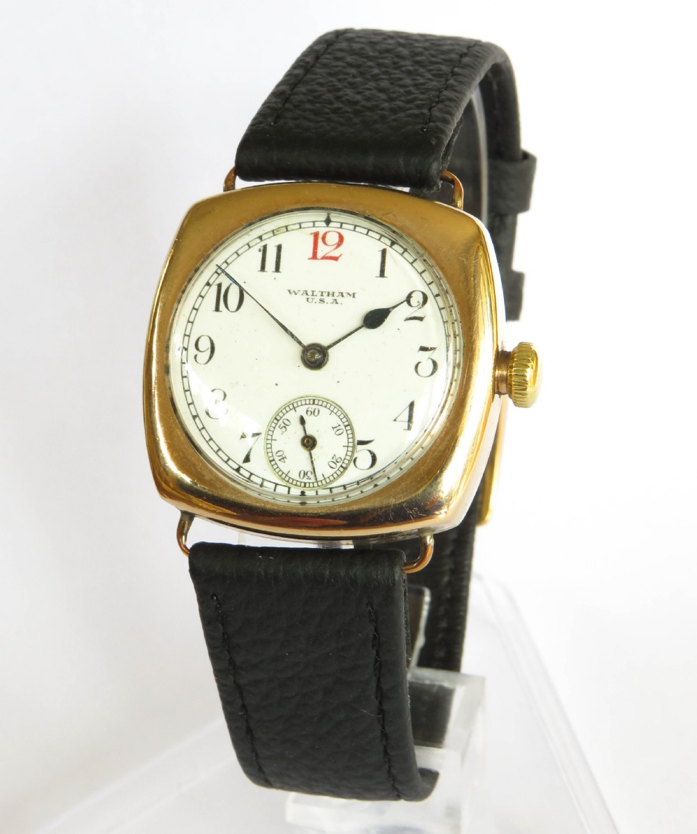 Gents 1920s 9ct gold Waltham wrist watch