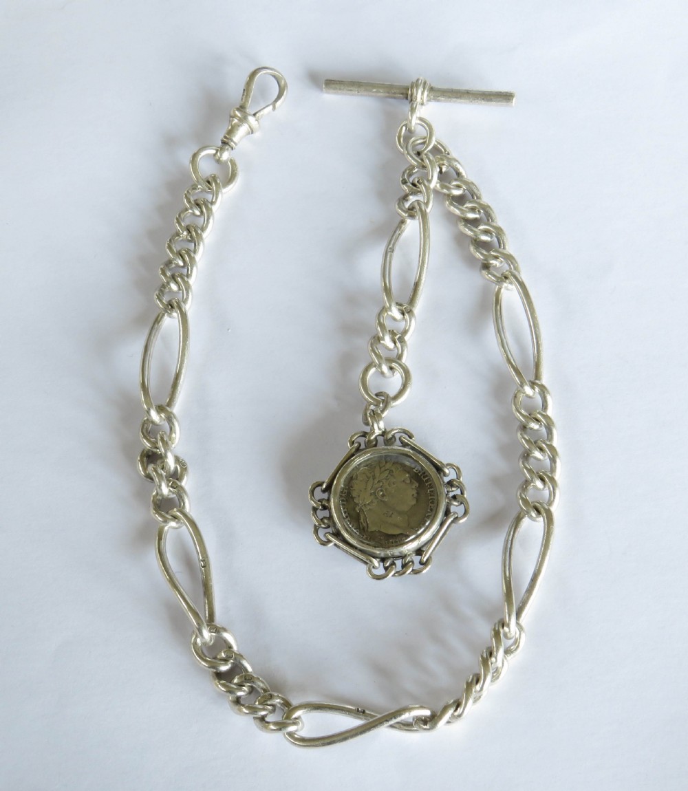 Antique silver watch chain and George III coin