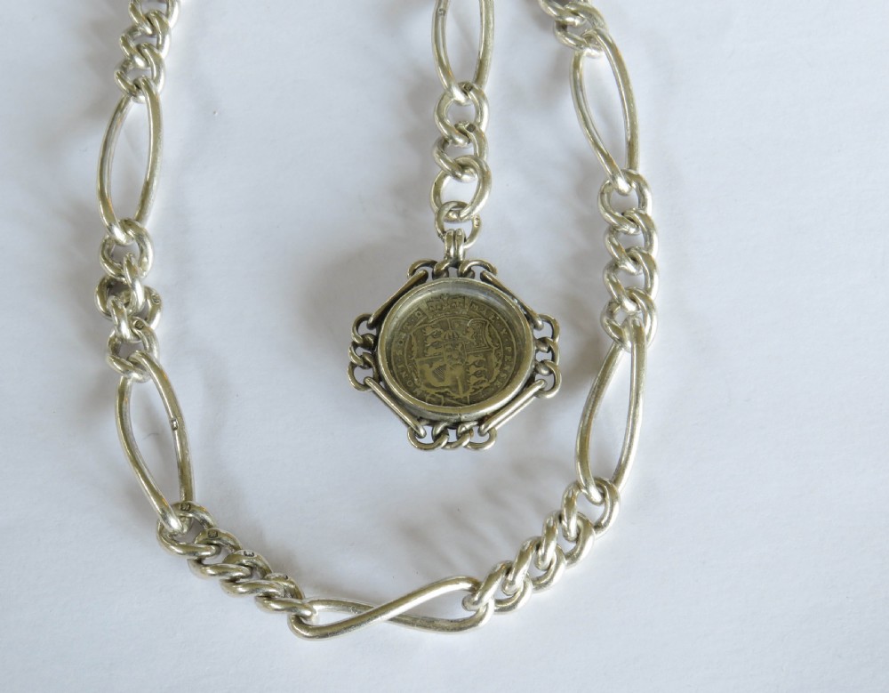 Antique silver watch chain and George III coin View III