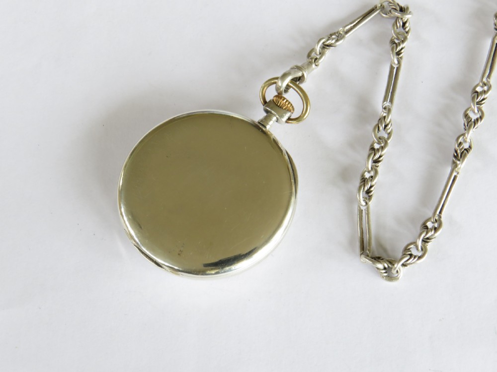1924 silver Arcadia pocket watch and chain View III