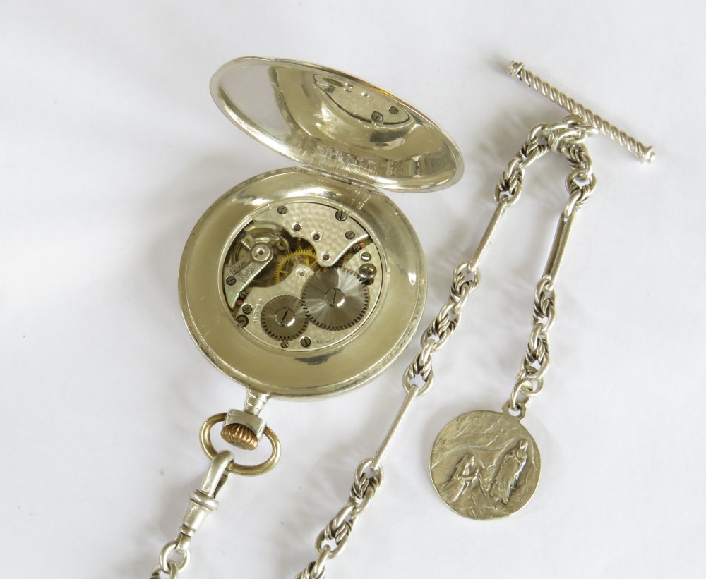 1924 silver Arcadia pocket watch and chain View IV