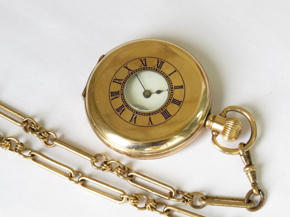 Antique Waltham Traveler half hunter pocket watch and chain