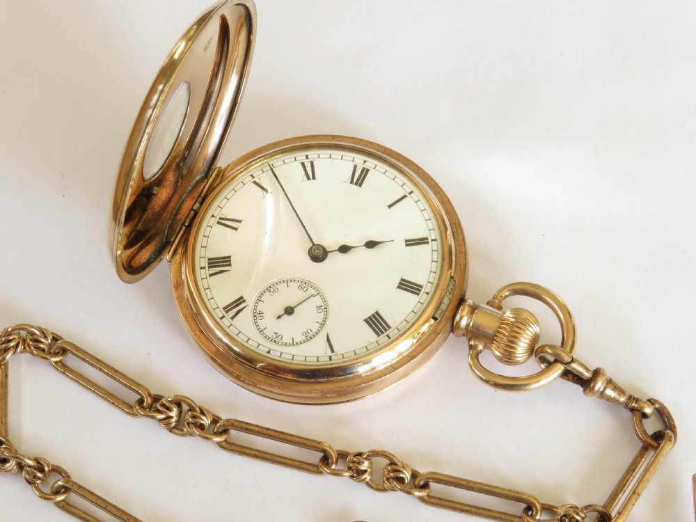 Antique Waltham Traveler half hunter pocket watch and chain View III