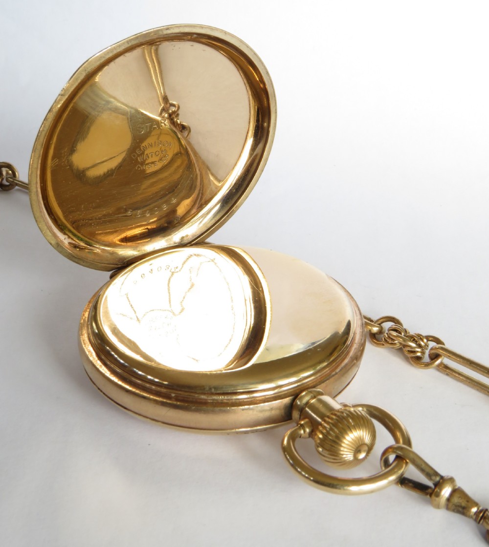 Antique Waltham Traveler half hunter pocket watch and chain View V