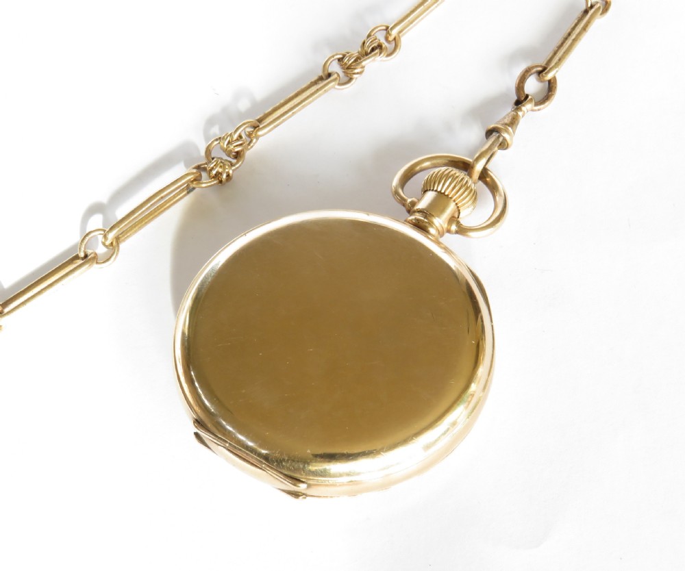 Antique Waltham Traveler half hunter pocket watch and chain View VI