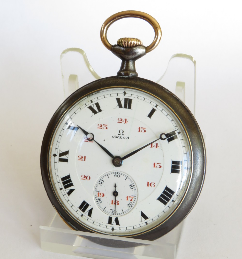 Antique Omega gun metal pocket watch
