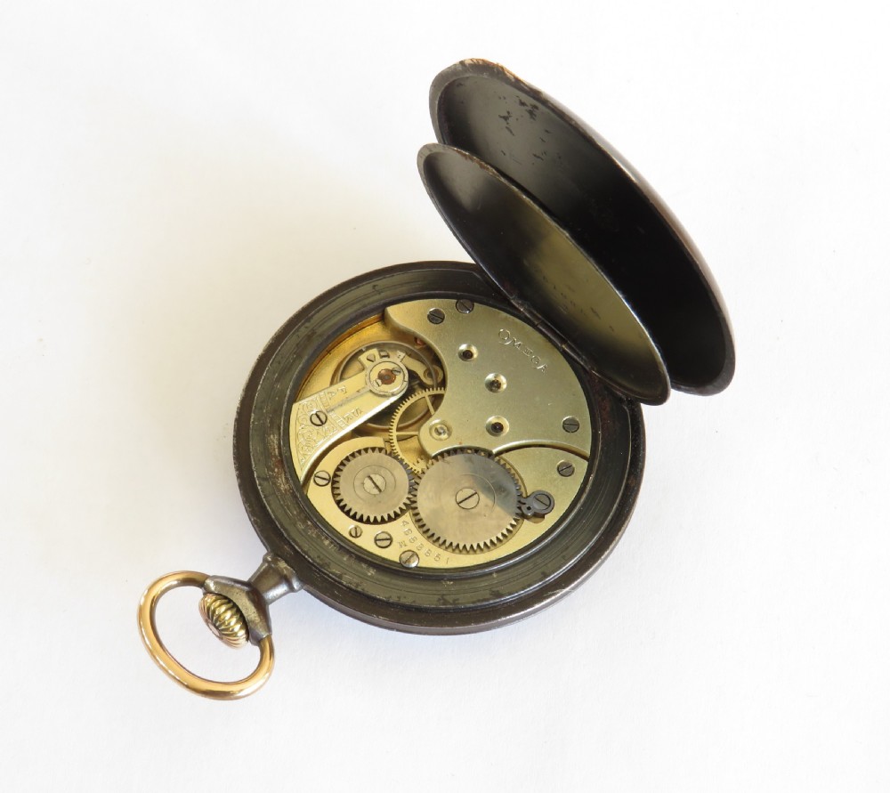 Antique Omega gun metal pocket watch View III